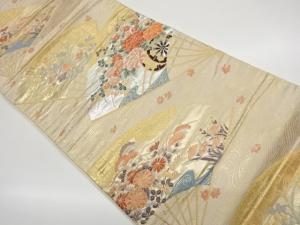 扇に秋草模様織出し袋帯